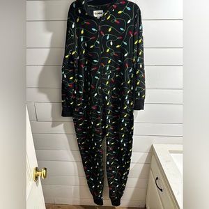 Tipsy Elves 1 Piece Hooded Full Zip Jumpsuit Size L Christmas Light Pattern